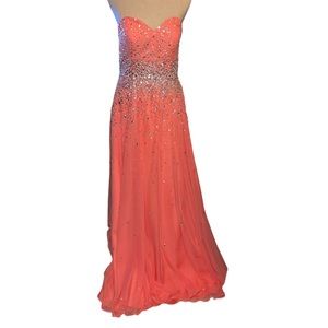 Elegant Coral Strapless Evening Gown